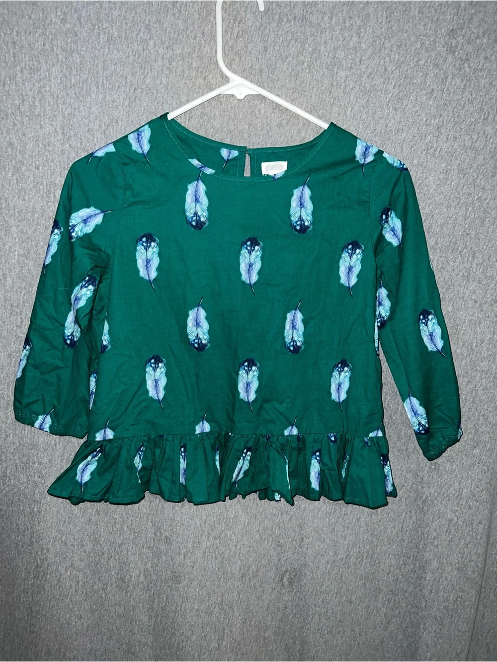 Gymboree Green Feather Print Ruffle Hem Top